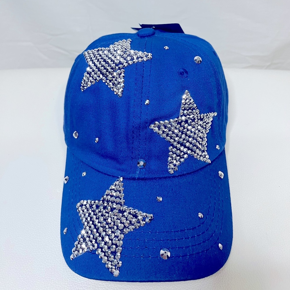 Royal blue hat with silver studded star details